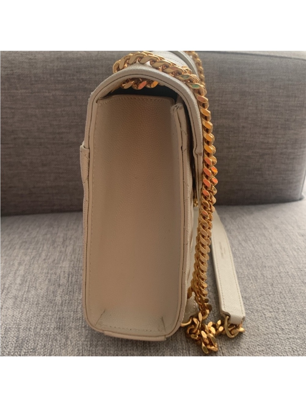 Authentic Saint Laurent Cream Quilted Leather Shoulder Bag with Gold Hardware - Picture 9 of 12